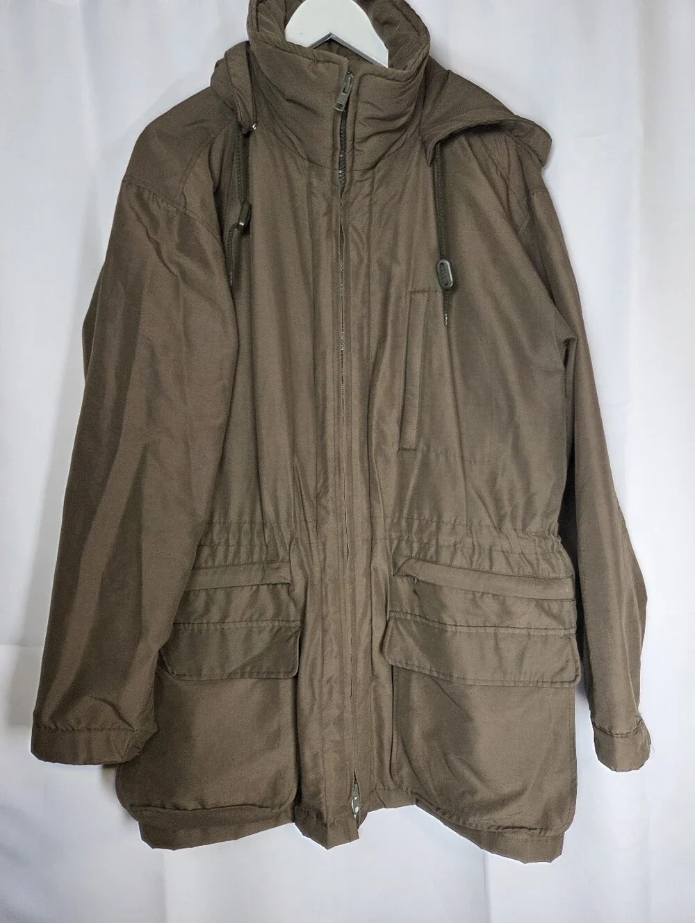 Vintage J Crew Military Brown Hooded Nylon Field Utility Jacket Coat Men's M